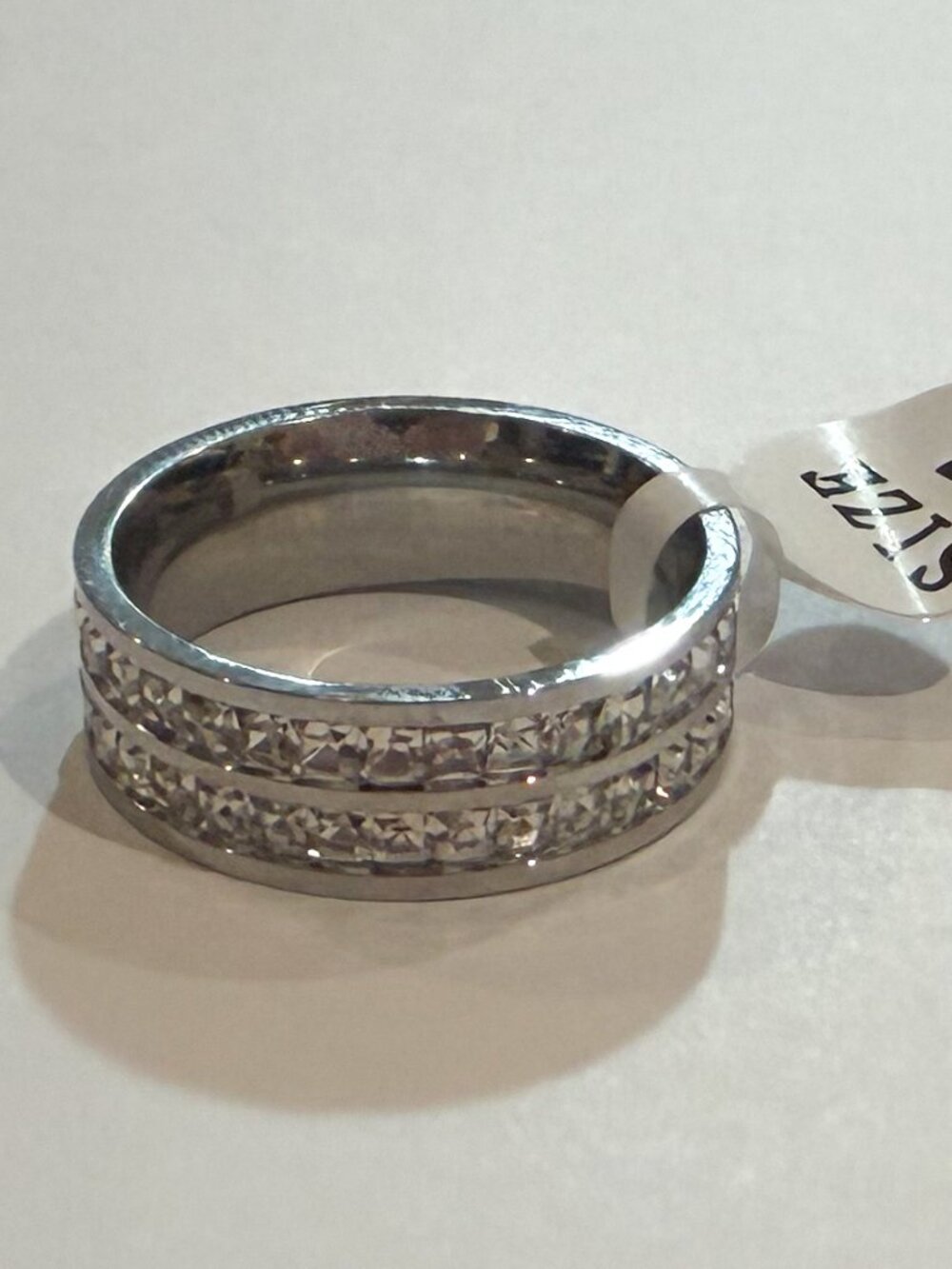 Silver Rhinestone Eternity Band Ring Size 7 Sparkly Statement Jewelry